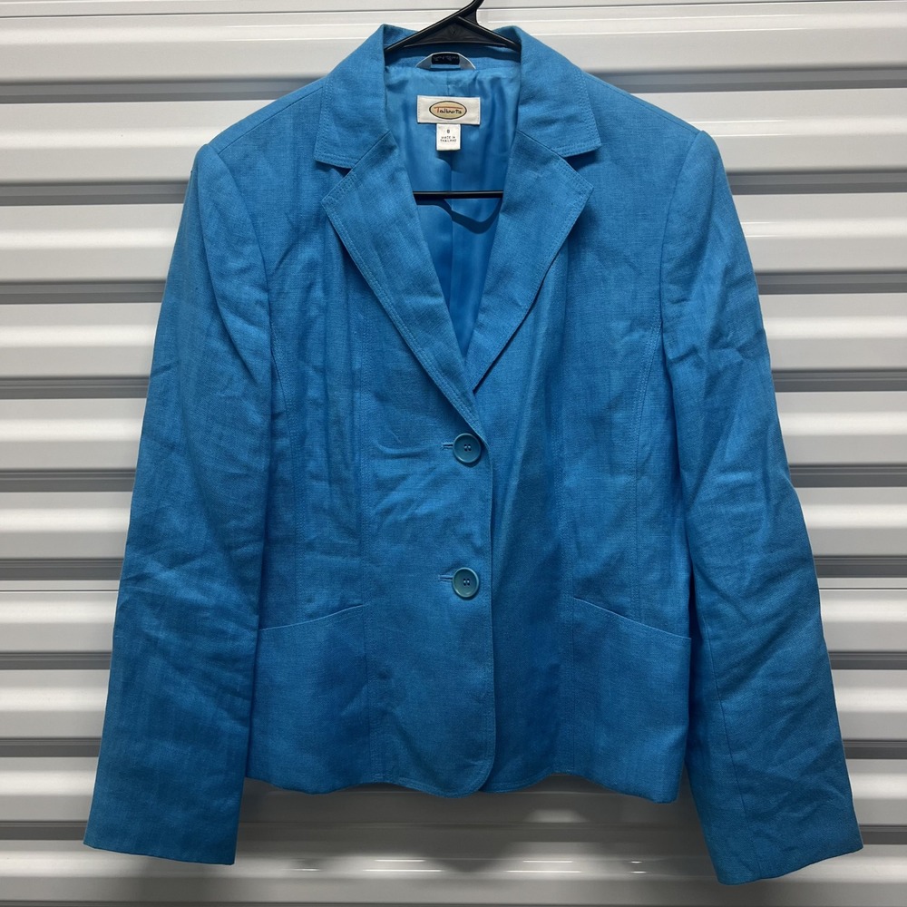 Talbots Womens Blazer 8 Irish Linen Blue Turquoise 2 Button Classic Jacket